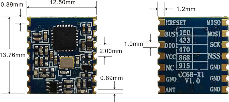 LLCC68 LoRa无线收发模块LoRa-CC68-X1的机械尺寸